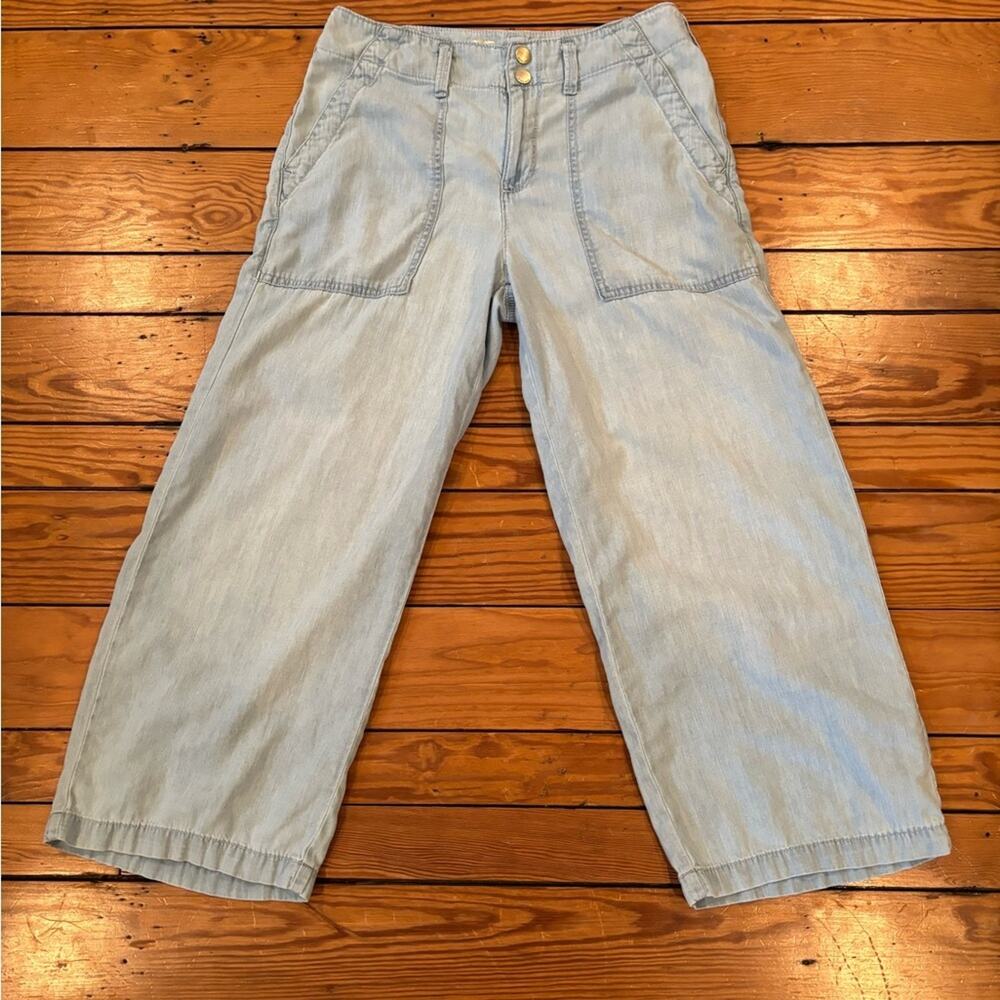 Seven7 Wide Leg Cropped Costal Beachy Lightweight Cotton Tencel Pant Size 4